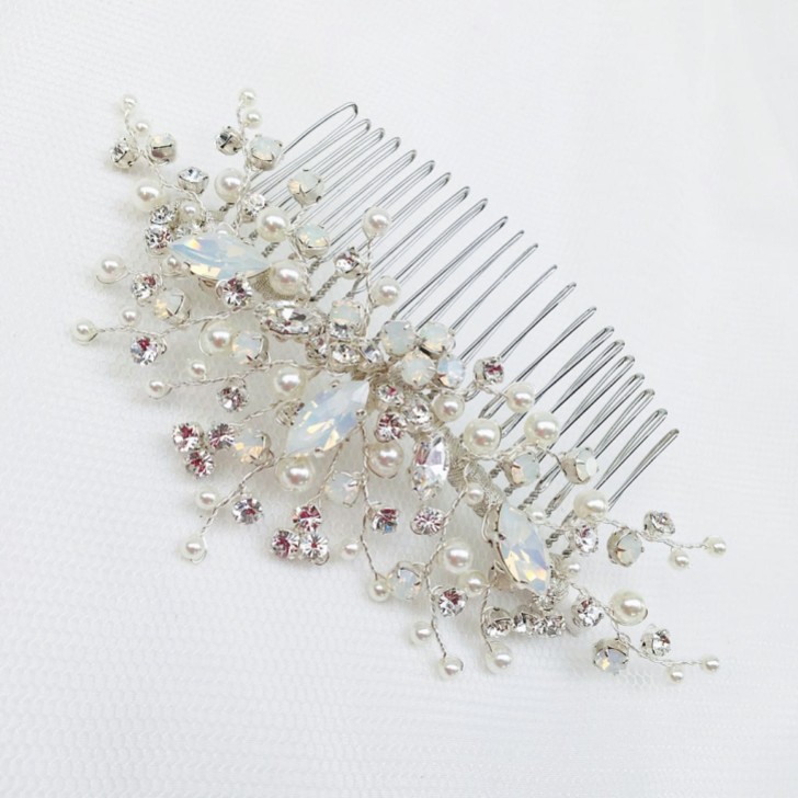 Adeline Opal Crystal and Pearl Wedding Hair Comb