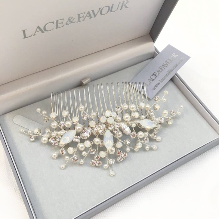 Adeline Opal Crystal and Pearl Wedding Hair Comb