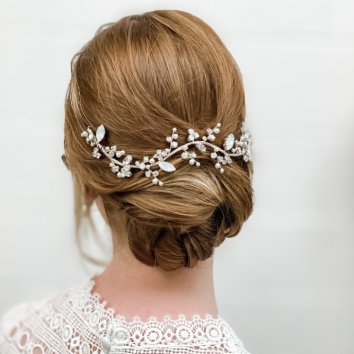 Adeline Opal Crystal and Pearl Wedding Hair Vine