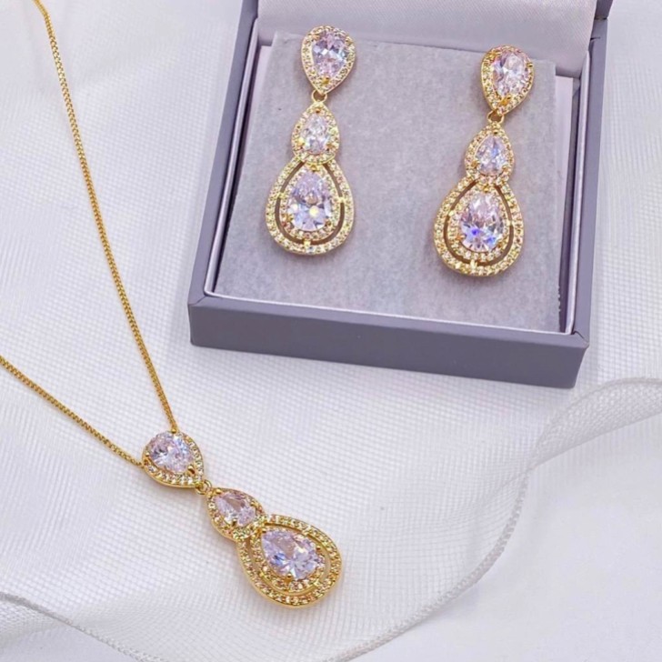 Alessandra Gold Vintage Inspired Crystal Bridal Jewelry Set