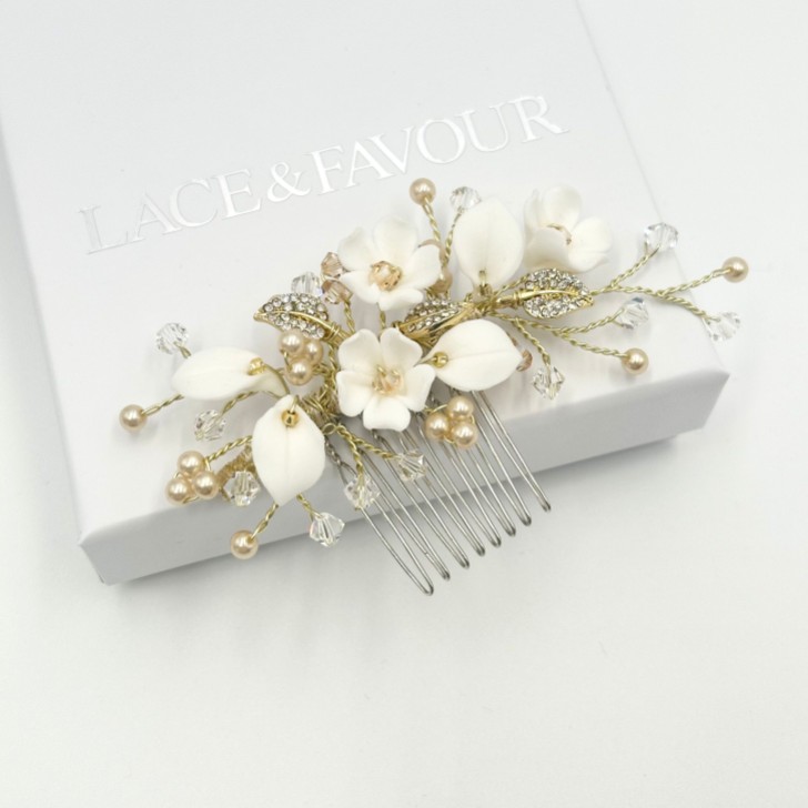 Almeida Gold Floral Mini Hair Comb