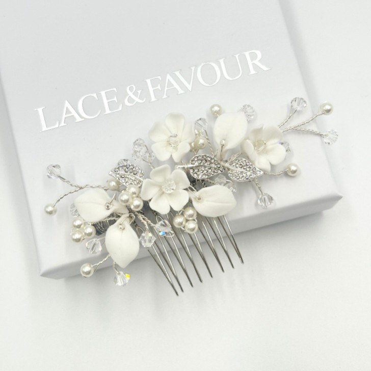 Almeida Silver Floral Mini Hair Comb