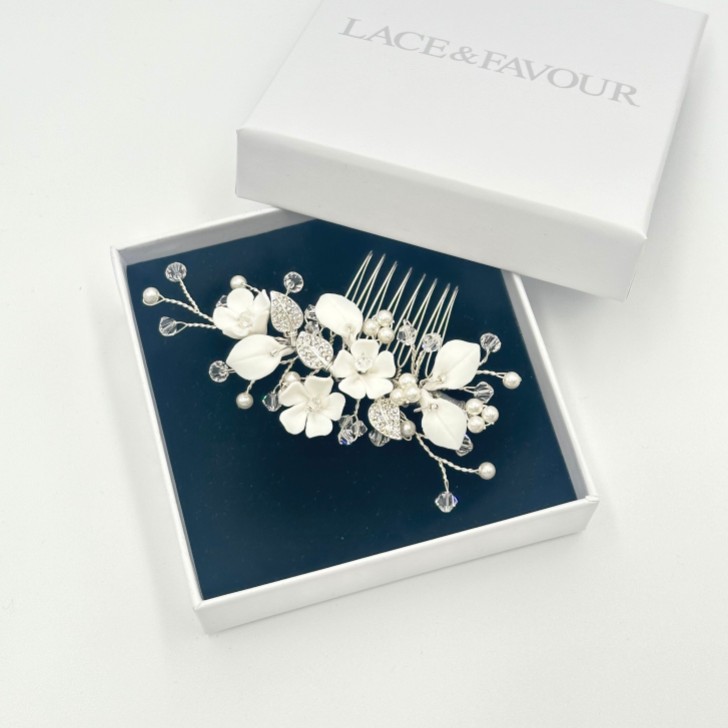 Almeida Silver Floral Mini Hair Comb