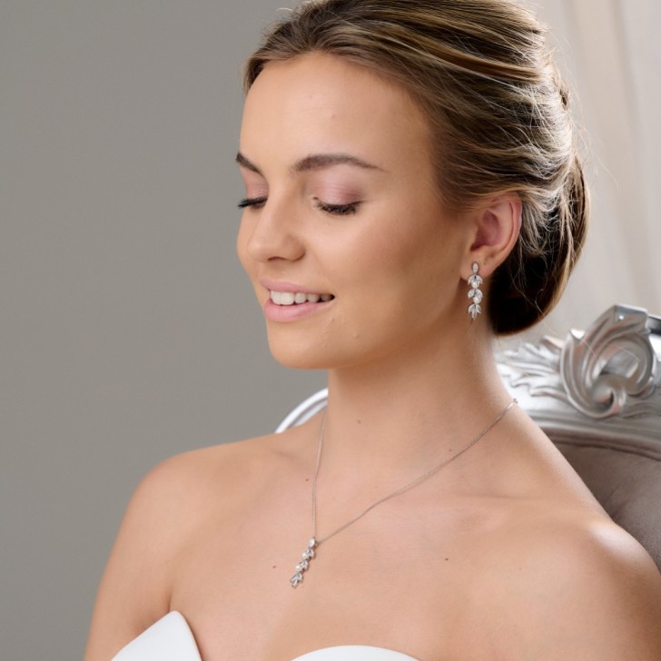 Amalia Cubic Zirconia and Pearl Bridal Jewelry Set