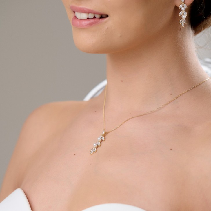 Amalia Gold Cubic Zirconia and Pearl Pendant Necklace