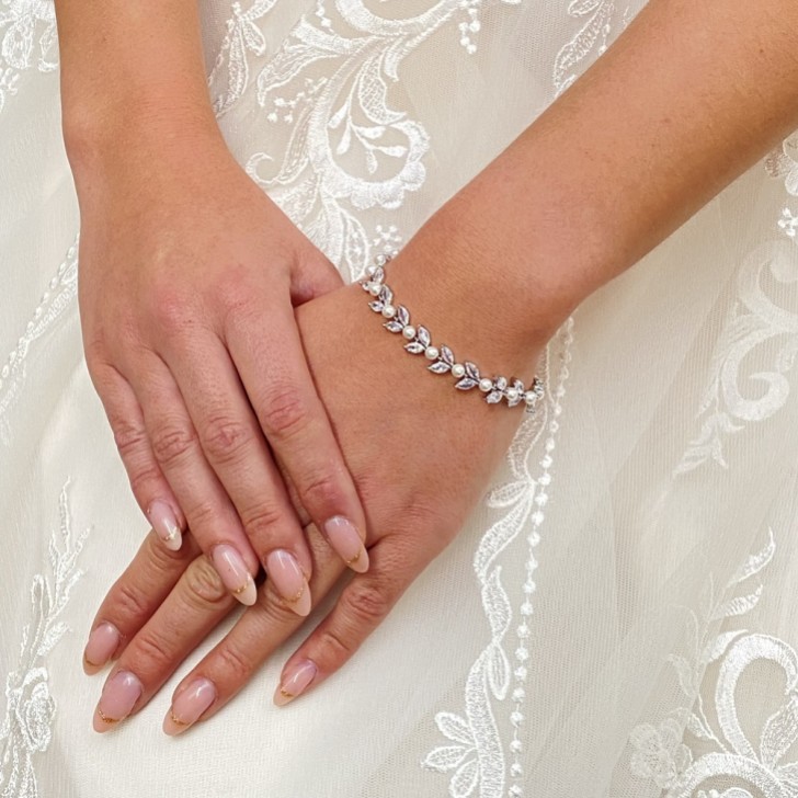 Amalia Silver Cubic Zirconia and Pearl Wedding Bracelet