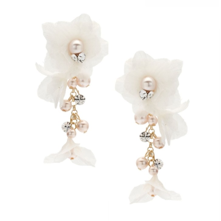 Amaryllis Blush Pearls Floral Drop Earrings