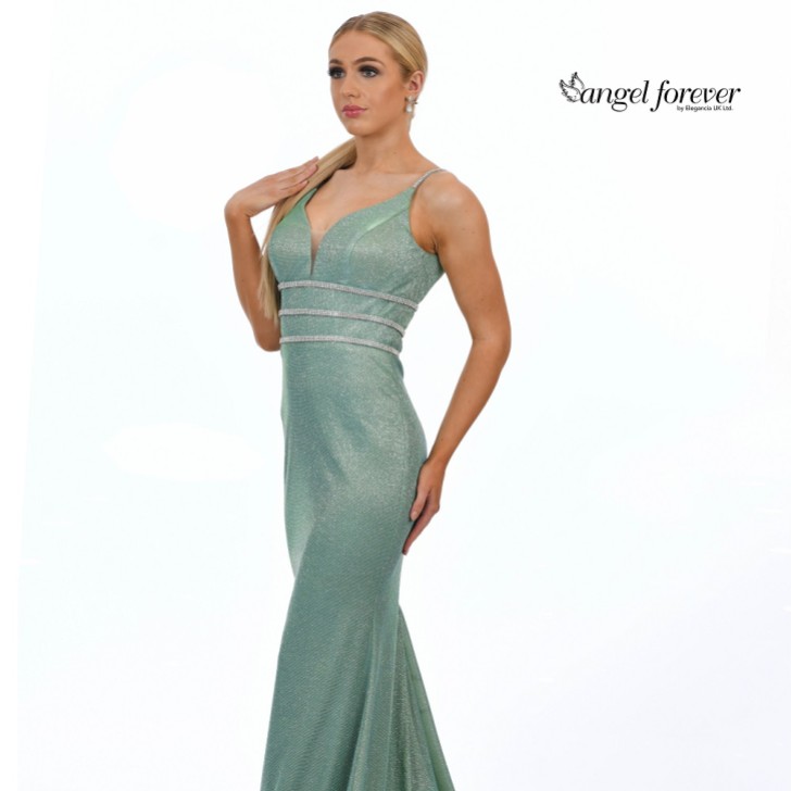 Angel Forever Shimmer Fabric Fishtail Prom Dress with Diamante Detail (Mint)
