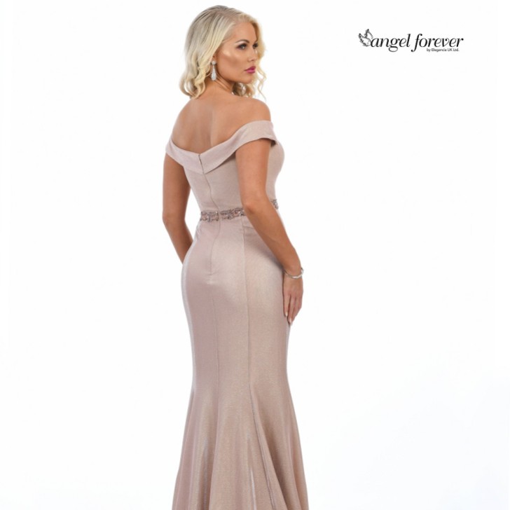Angel Forever Shimmer Fabric Off The Shoulder Prom Dress (Rose Gold)