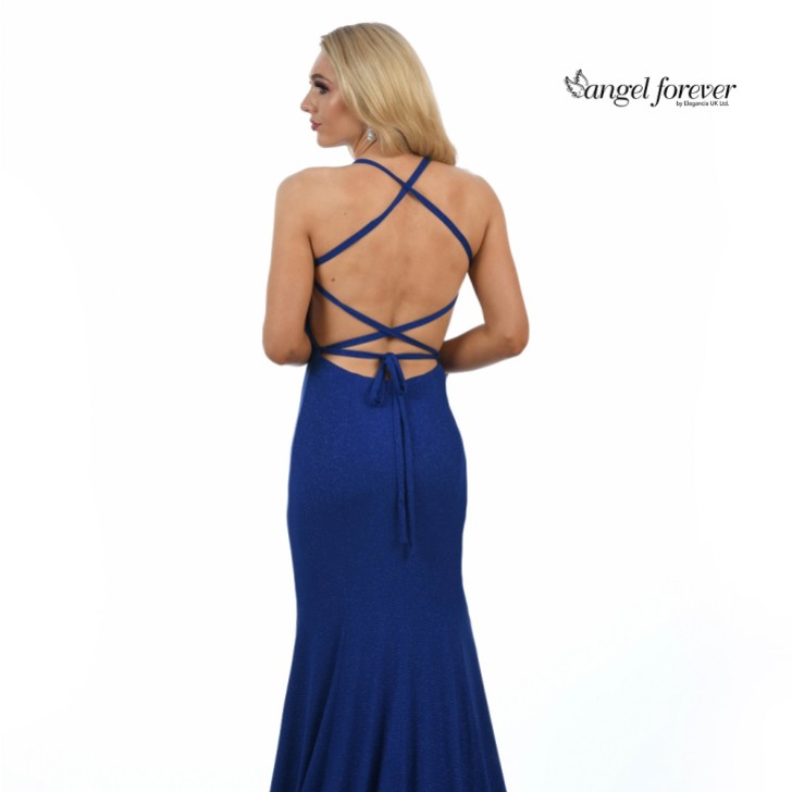 Angel Forever Shimmer Fabric Backless Fishtail Prom Dress with Slit (Royal Blue)