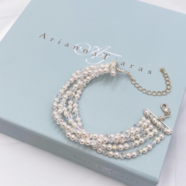 Arianna 5 Strand Pearl and Crystal Wedding Bracelet ARW067
