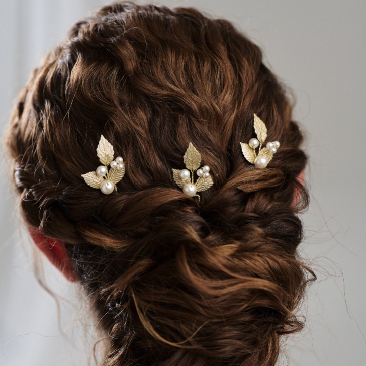Arianna Aurelia Set of 3 Pearl and Leaves Hair Pins ARP635