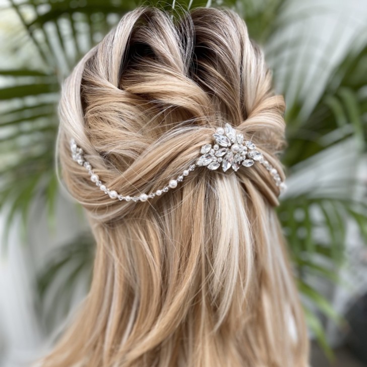 Arianna Elegant Pearl and Crystal Bridal Hair Drape AR520