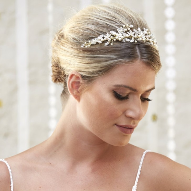 Arianna Evangeline Pearl Blossoms and Crystal Bridal Tiara AR569