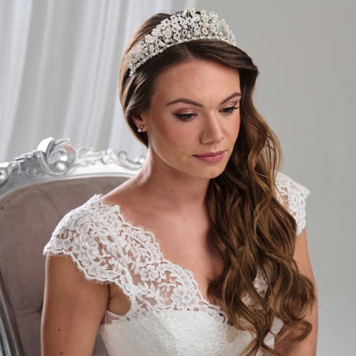 Arianna Floral Pearl and Crystal Statement Tiara AR749