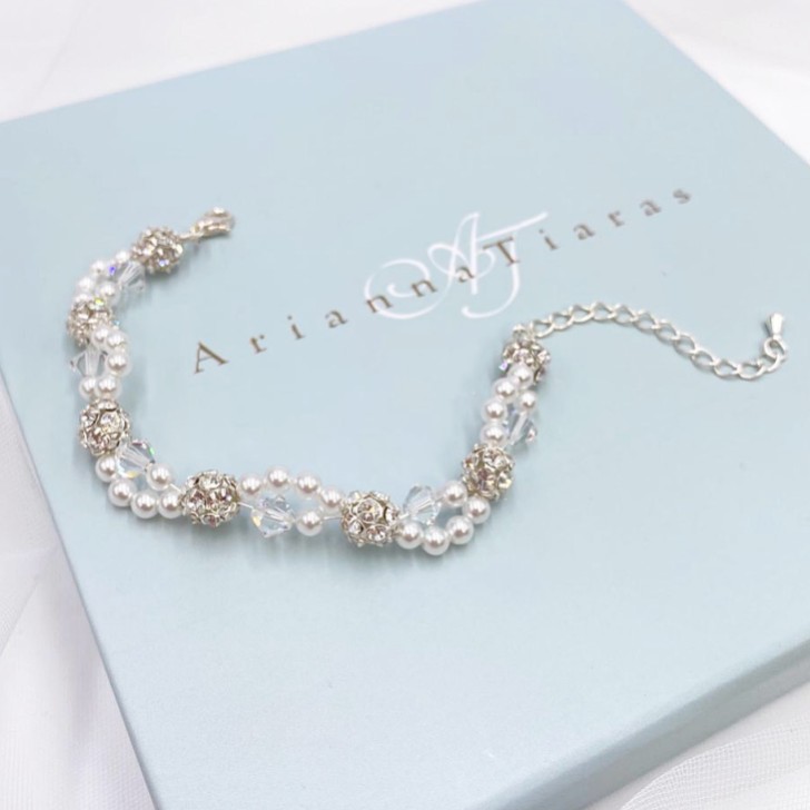 Arianna Mira Dainty Pearl and Crystal Bracelet ARW613