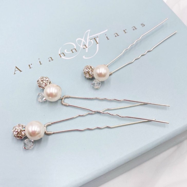 Arianna Mira Set of 3 Pearl, Crystal and Diamante Hair Pins ARP614
