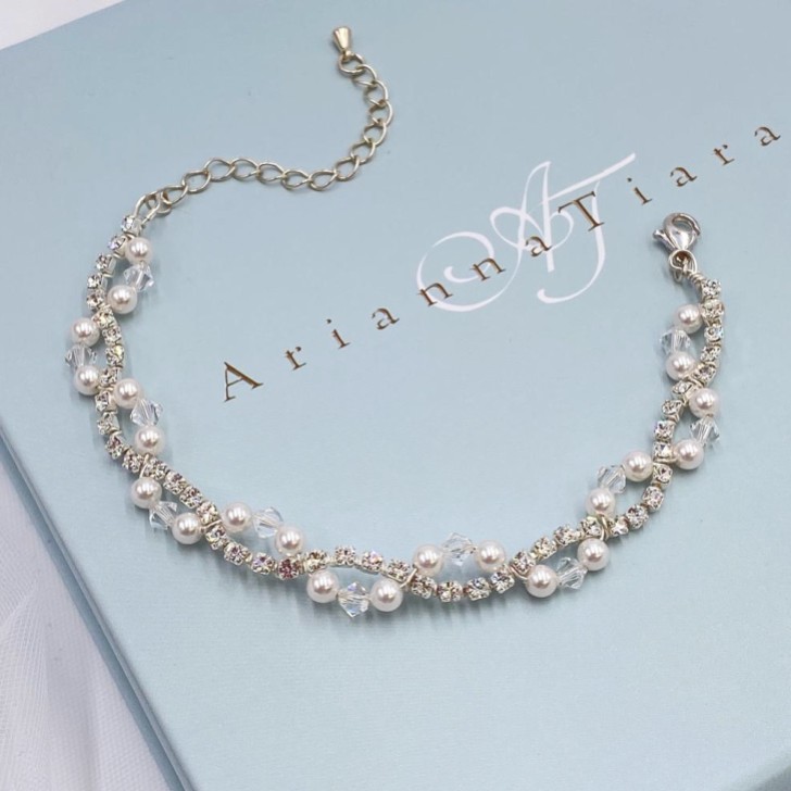 Arianna Pearl and Diamante Wedding Bracelet ARW093