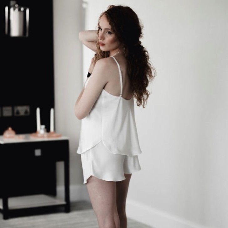 Arianna Rose Satin Camisole and Shortie Pajama Set (Porcelain)