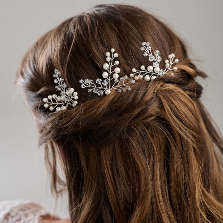 Arianna Set of 3 Pearl and Crystal Wedding Hair Pins ARP751