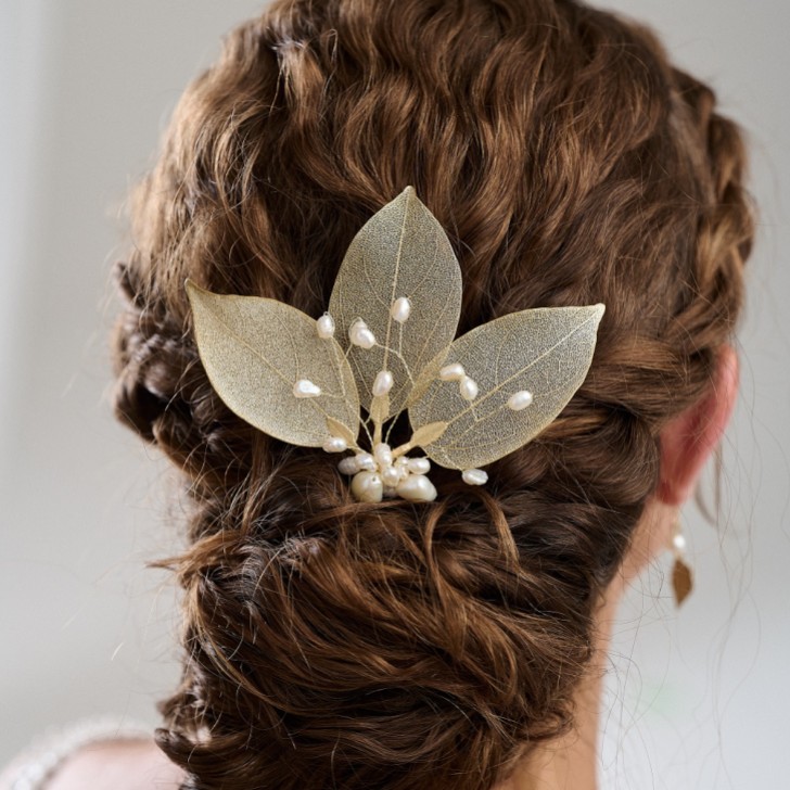 Arianna Triple Leaf and Freshwater Pearl Hair Comb AR785