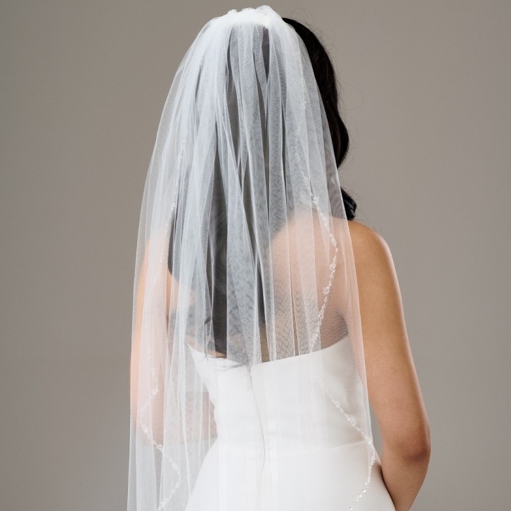 Arlington Single Tier Bead and Sequin Edge Bridal Veil