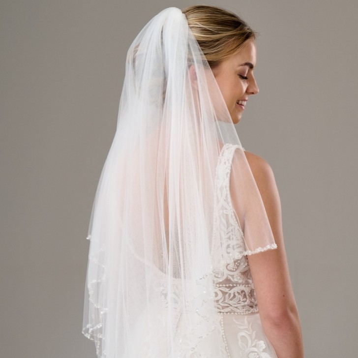Arlington Two Tier Bead and Sequin Edge Bridal Veil
