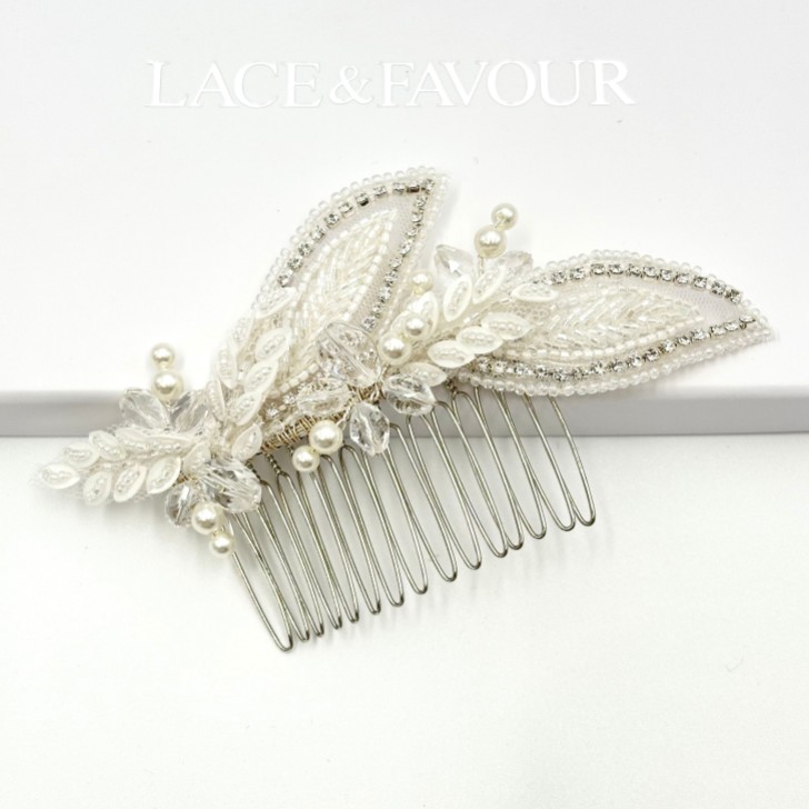 Astoria Vintage Inspired Beaded Leaves Asymmetric Comb