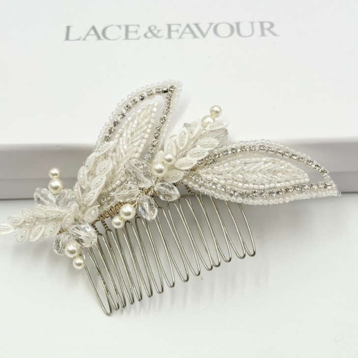 Astoria Vintage Inspired Beaded Leaves Asymmetric Comb