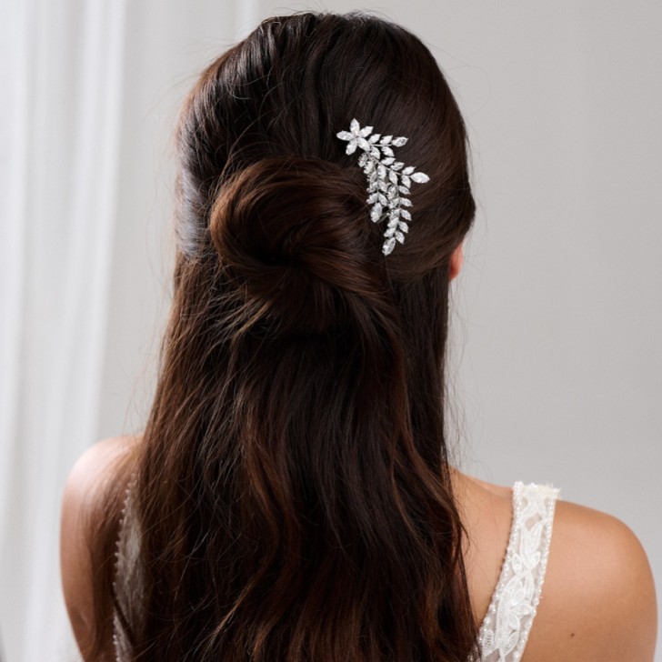 Aurora Silver Crystal Spray Wedding Hair Comb