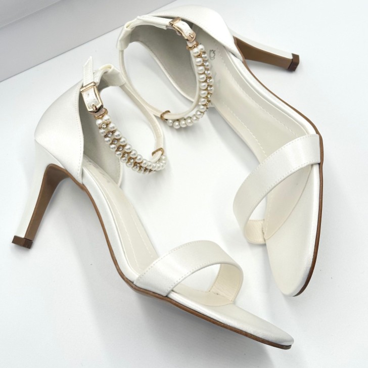 Avalia Elva Ivory Satin Barely There Pearl Ankle Strap Sandals