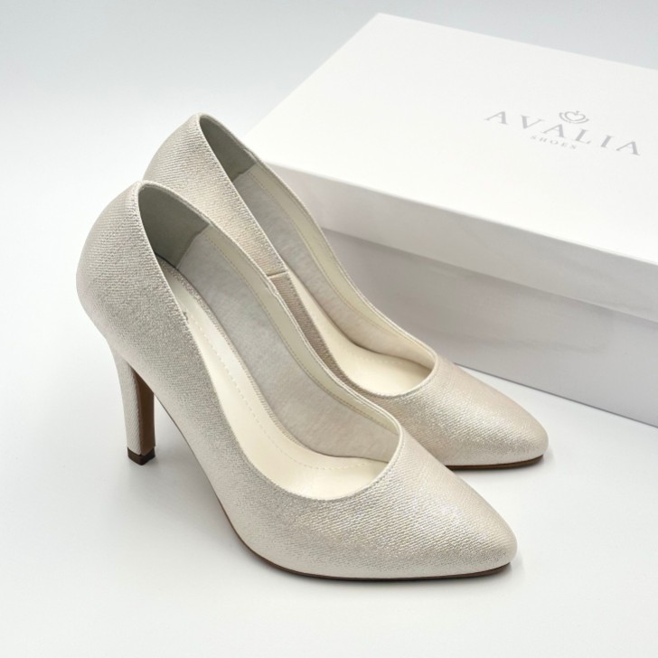 Avalia Goldy Champagne Shimmer High Heel Court Shoes