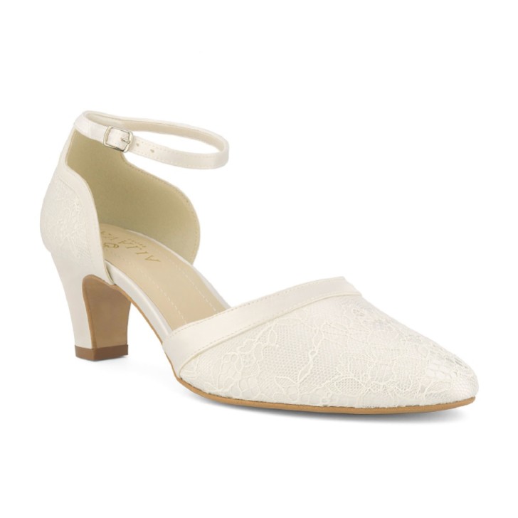 Avalia Kati Ivory Lace Low Heel Ankle Strap Court Shoes