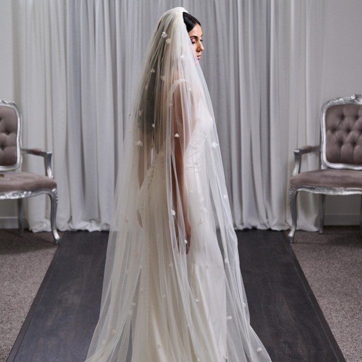 Aviemore Single Tier Italian Tulle Scattered 3D Flower Veil
