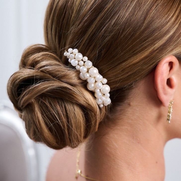 Bea Süßwasserperle Kleiner goldener Haarkamm