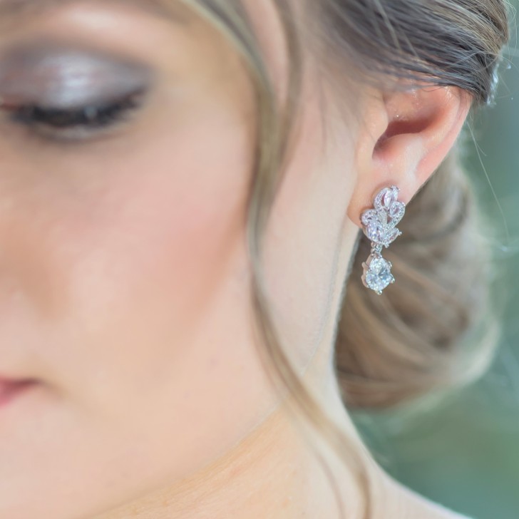 Bejewelled Crystal Vintage Wedding Earrings (Silver)