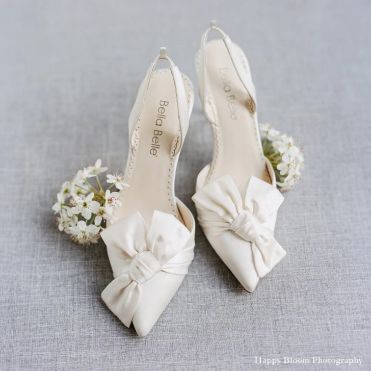 Bella Belle Rhodes Ivory Silk Slingback Bow Wedding Shoes
