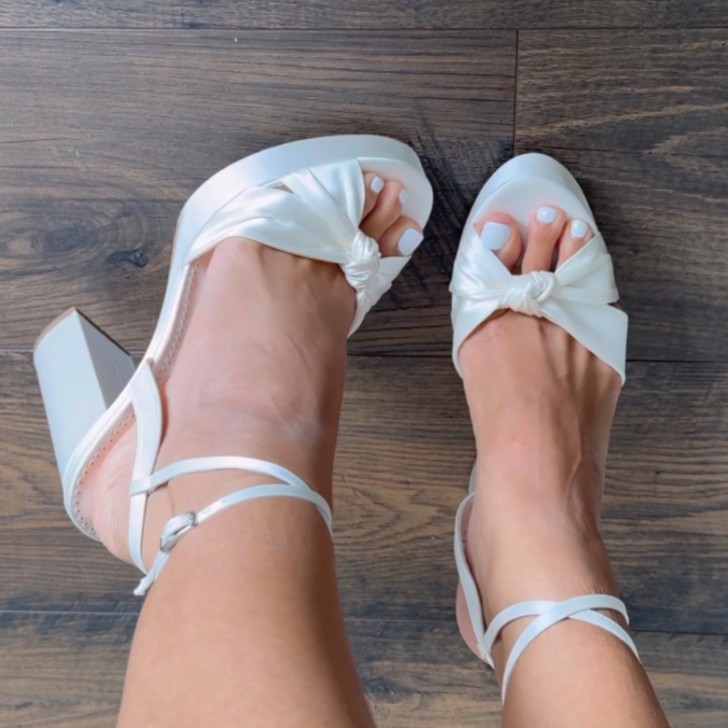 Bella Belle Serafina Ivory Silk Chunky Block Heel Platform Sandals
