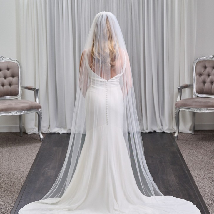 Belvedere Ivory Long Single Tier Veil with Floral Lace Motifs