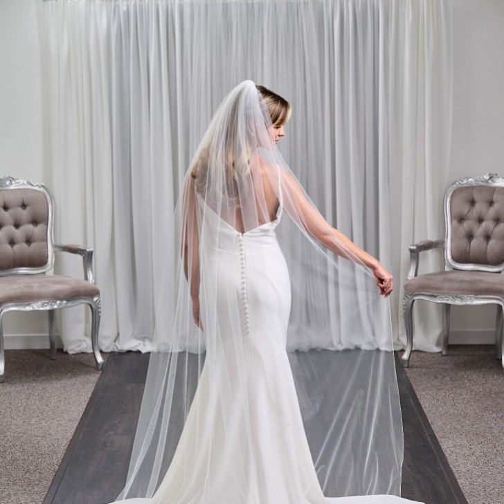 Belvedere Ivory Long Single Tier Veil with Floral Lace Motifs