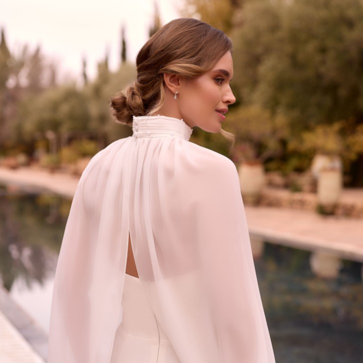 Bianco Ivory Chiffon Bishop Sleeve Bridal Top E491