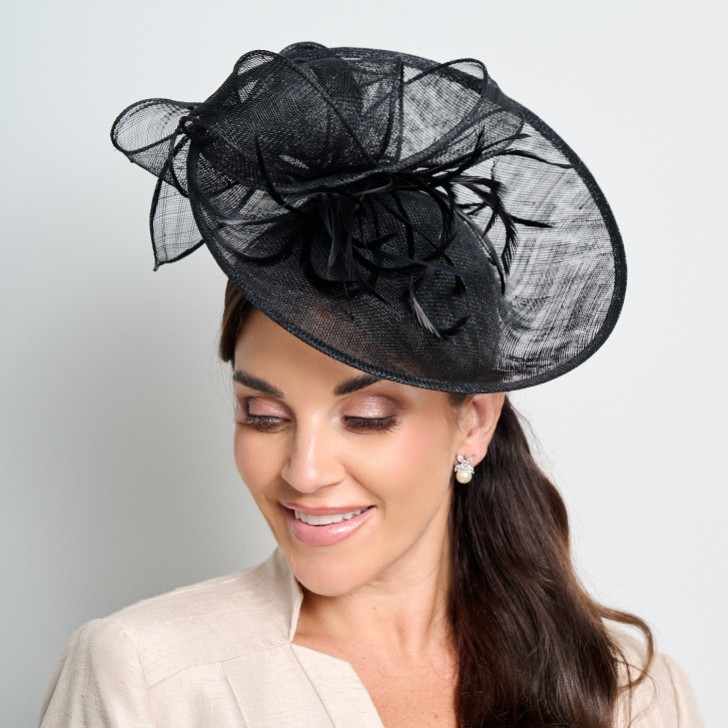 Black Large Sinamay Disk Wedding Fascinator