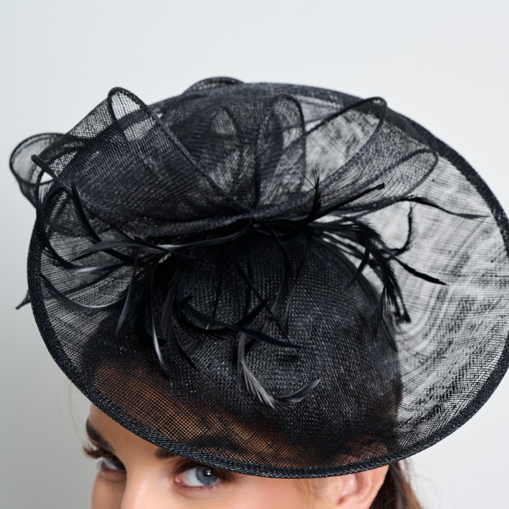 Black Large Sinamay Disk Wedding Fascinator