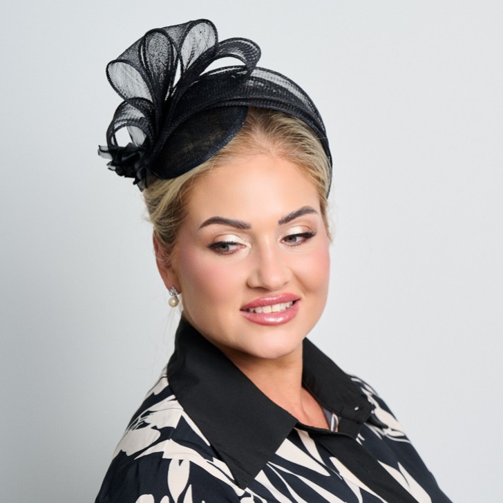 Black Simple Side Pleat Sinamay Wedding Fascinator