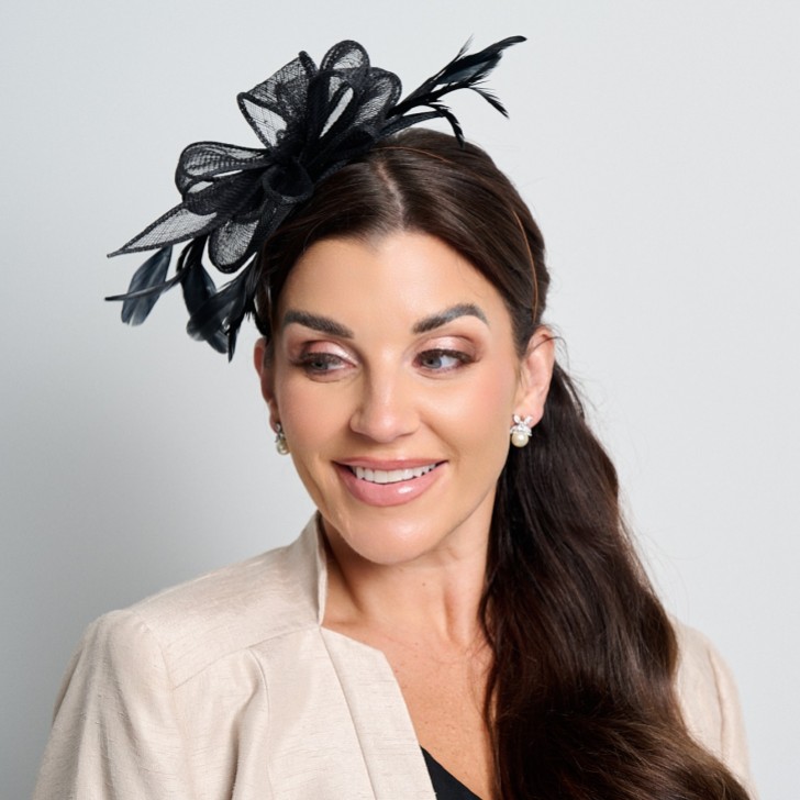 Black Sinamay and Feather Wedding Fascinator