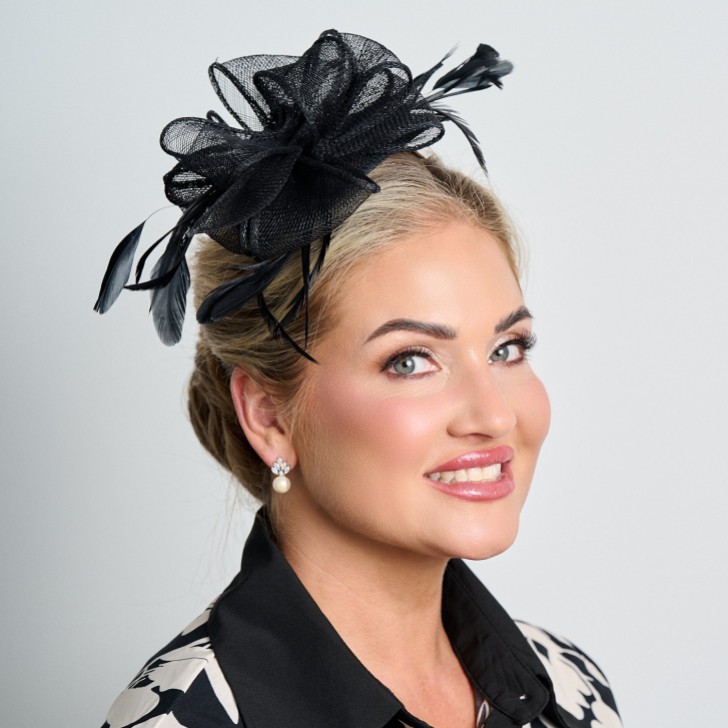 Black Sinamay and Feather Wedding Fascinator