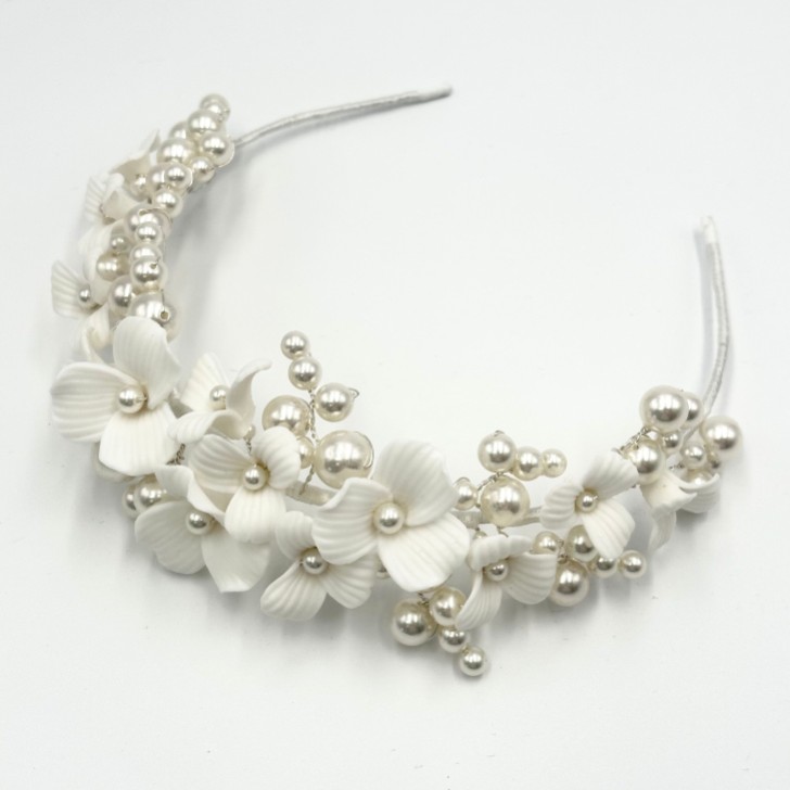 Bloomsbury Ivory Ceramic Flower and Pearl Wedding Tiara