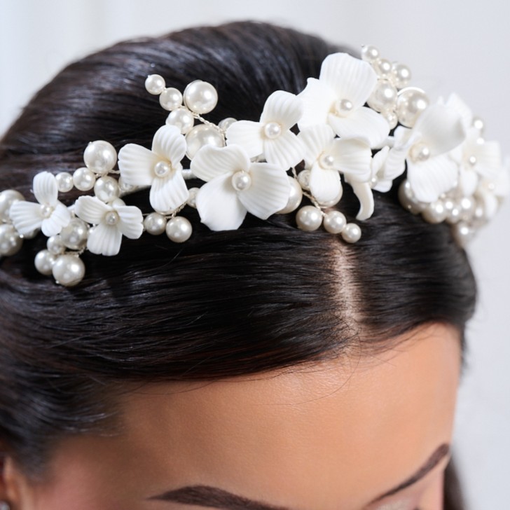 Bloomsbury Ivory Ceramic Flower and Pearl Wedding Tiara