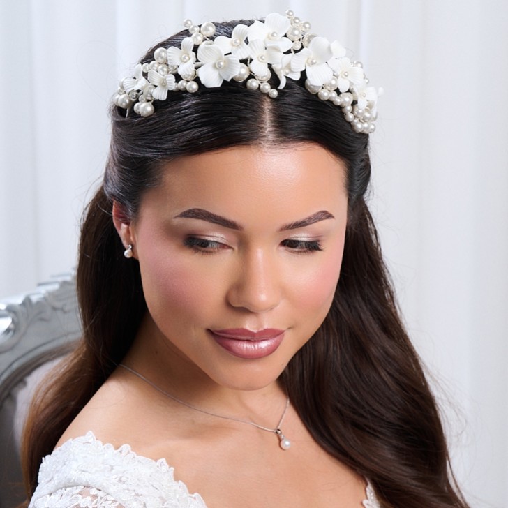 Bloomsbury Ivory Ceramic Flower and Pearl Wedding Tiara