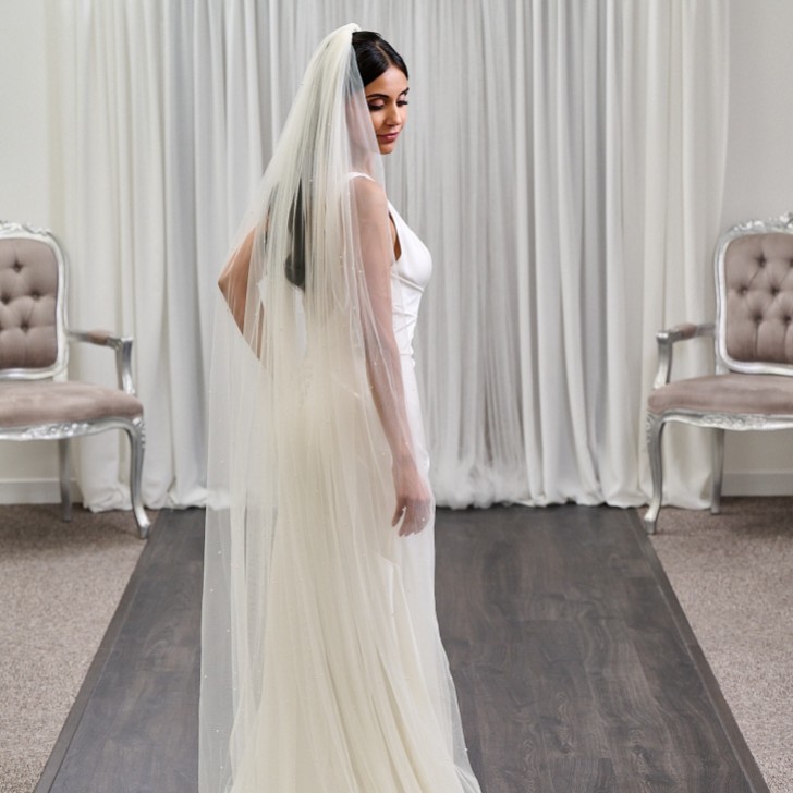 Camden Single Tier Italian Tulle Dainty Scattered Pearl Veil